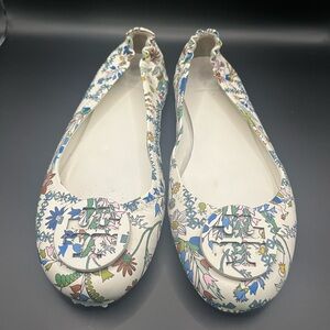 Tory Burch White Floral Flats